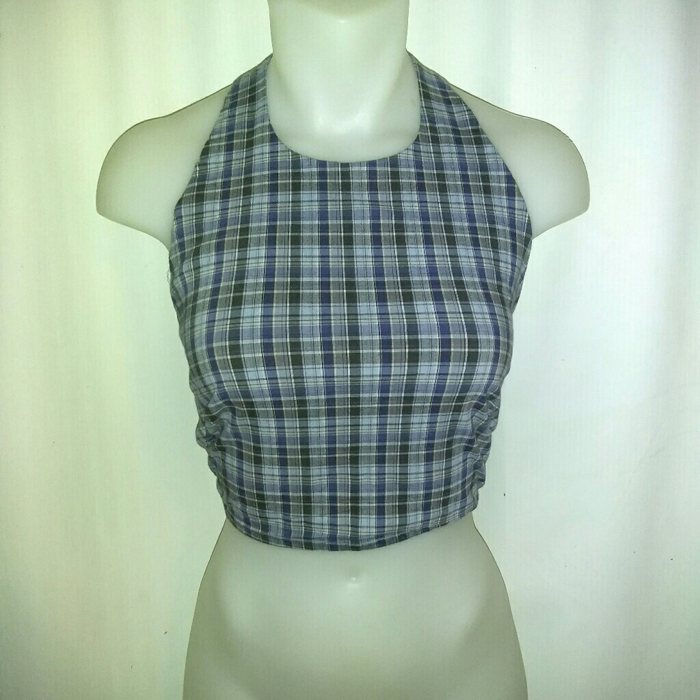 2 Much LA Plaid Halter Top sz L